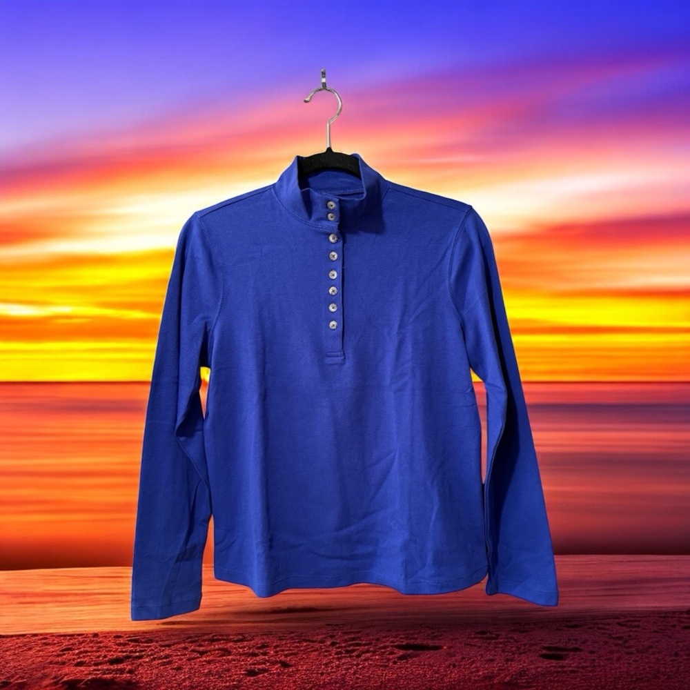 NWOT Appleseed’s Purple Mock Neck Button-Up T-Shirt - Picture 9 of 13